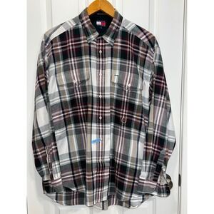 Tommy Hilfiger Mens Large Plaid Flannel Shirt Long Sleeve Button Down